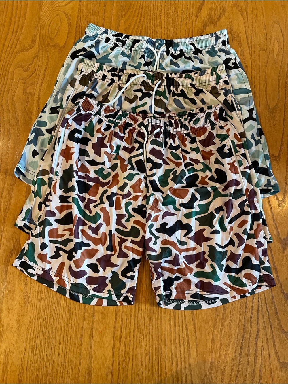 Set of 3 Camo Athletic Shorts in Green & Black Like New